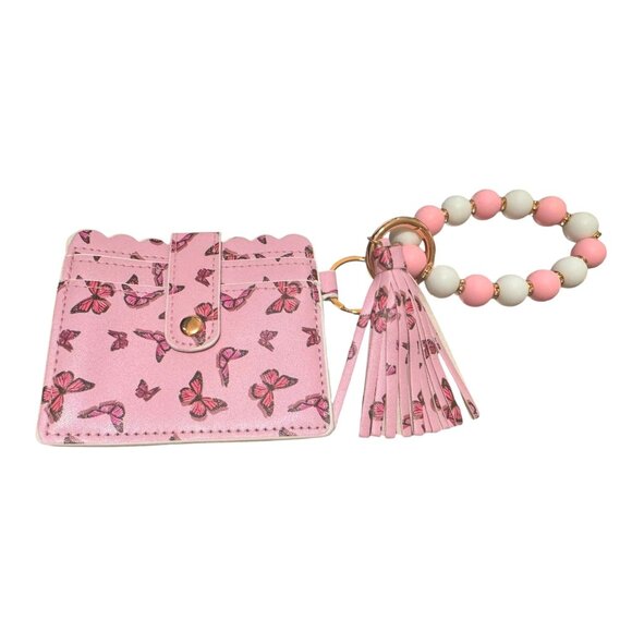 Pink Butterfly Wallet Card Holder Wristlet NEW - Picture 2 of 4